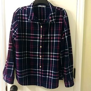 Lee Riders Button Down Plaid Fleece Top Long Sleeves Soft & Cozy XL